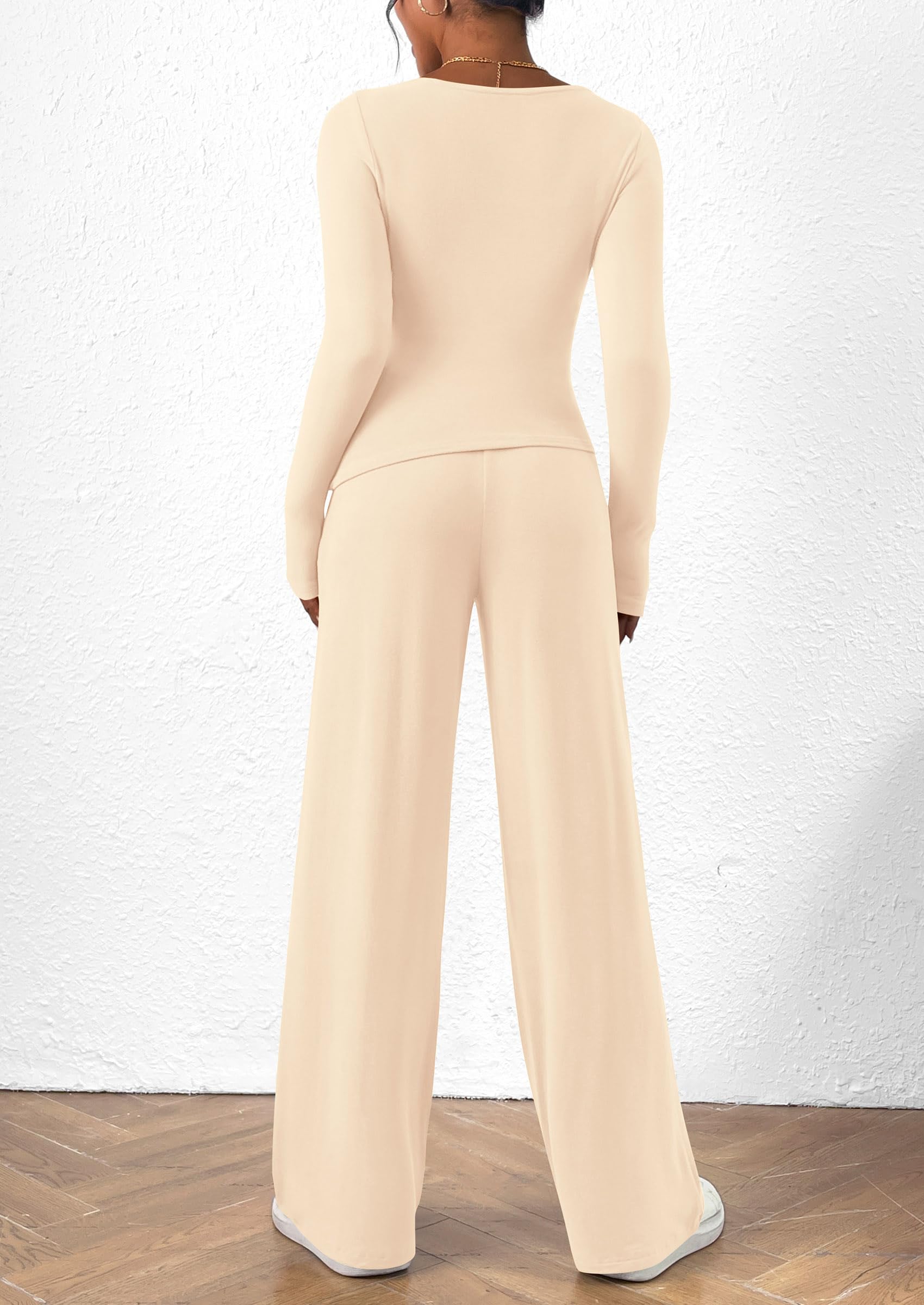 PRETTYGARDEN Women's 2 Piece Lounge Sets Asymmetrical Long Sleeve T Shirt Wide Leg Pants Casual Outfits Tracksuit