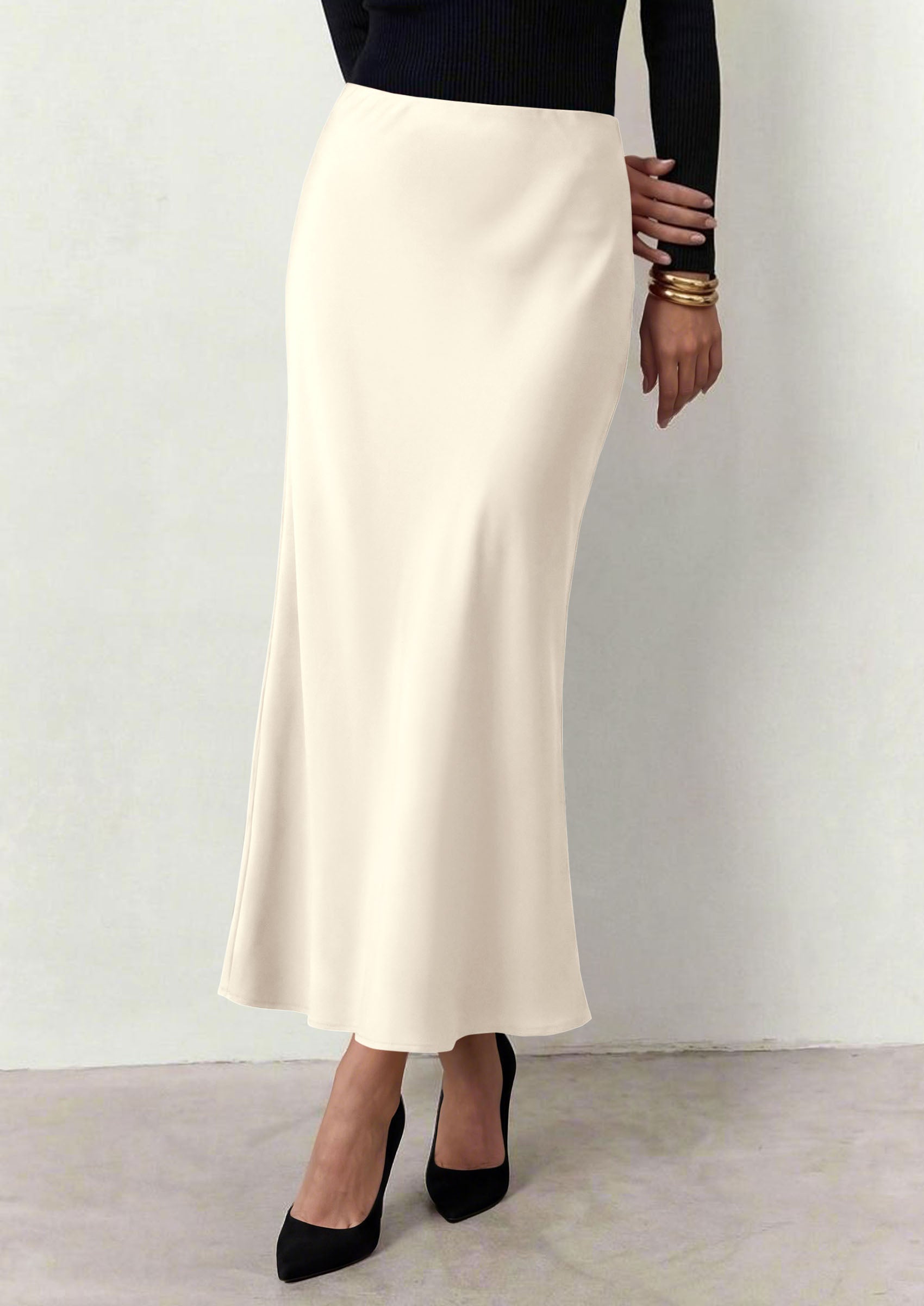 PRETTYGARDEN Women's 2026 Fall Fashion Maxi Long Skirts Trendy Silk Satin High Waisted A Line Mermaid Business Casual Outfits
