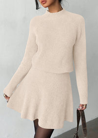PRETTYGARDEN Women's Fall 2 Piece Outfits Matching Sweater Skirt Sets  Cozy Ribbed Knit, Raglan Long Sleeve, Crewneck Pullover, Elastic Waist A Line, Mini Short Skirts, Holiday Winter Clothing