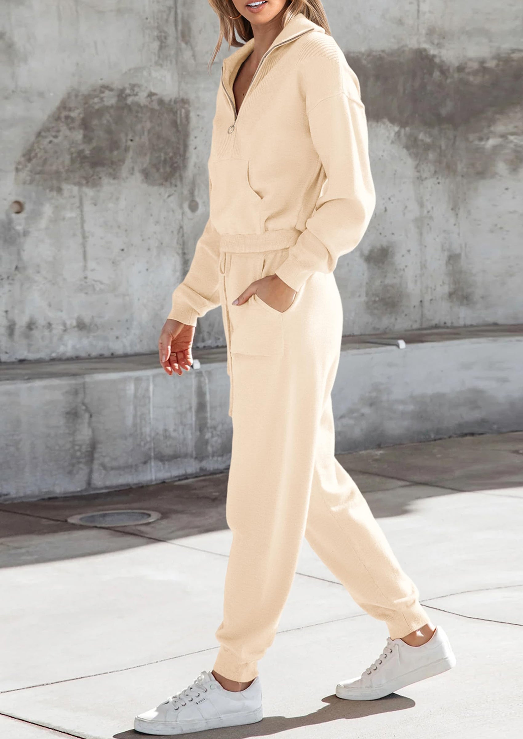 PRETTYGARDEN Women's 2 Piece Sweater Set Pullover Zip Up Sweatshirt Jogger Sweatpants Tracksuit Casual Outfit