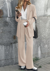 PRETTYGARDEN Women's Fall Two Piece Outfits Dressy Blazer Jacket and Wide Leg Pants Pockets Business Casual Office Suit Sets