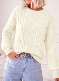 PRETTYGARDEN Womens Cable Knit Sweater Crewneck Pullover | Soft Ribbed Cuffs,Relaxed Fit Long Sleeve Sweaters,Chunky Diamond,Warm Layering,Comfy Daily Wear,Fall Winter Going out Top