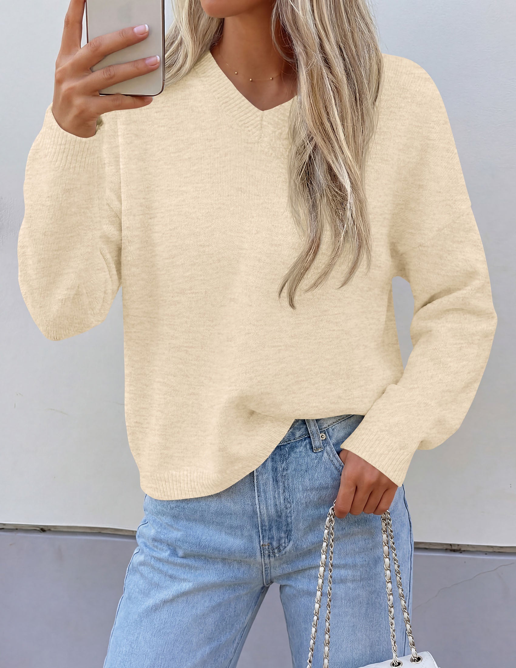 PRETTYGARDEN Women's Fall Fashion V Neck Cozy Sweaters | Soft Stretchy Warm, Chunky Knit Pullover, Loose Fit Long Sleeve Tops, Dressy Casual Blouses,Trendy Holiday Winter Outfits