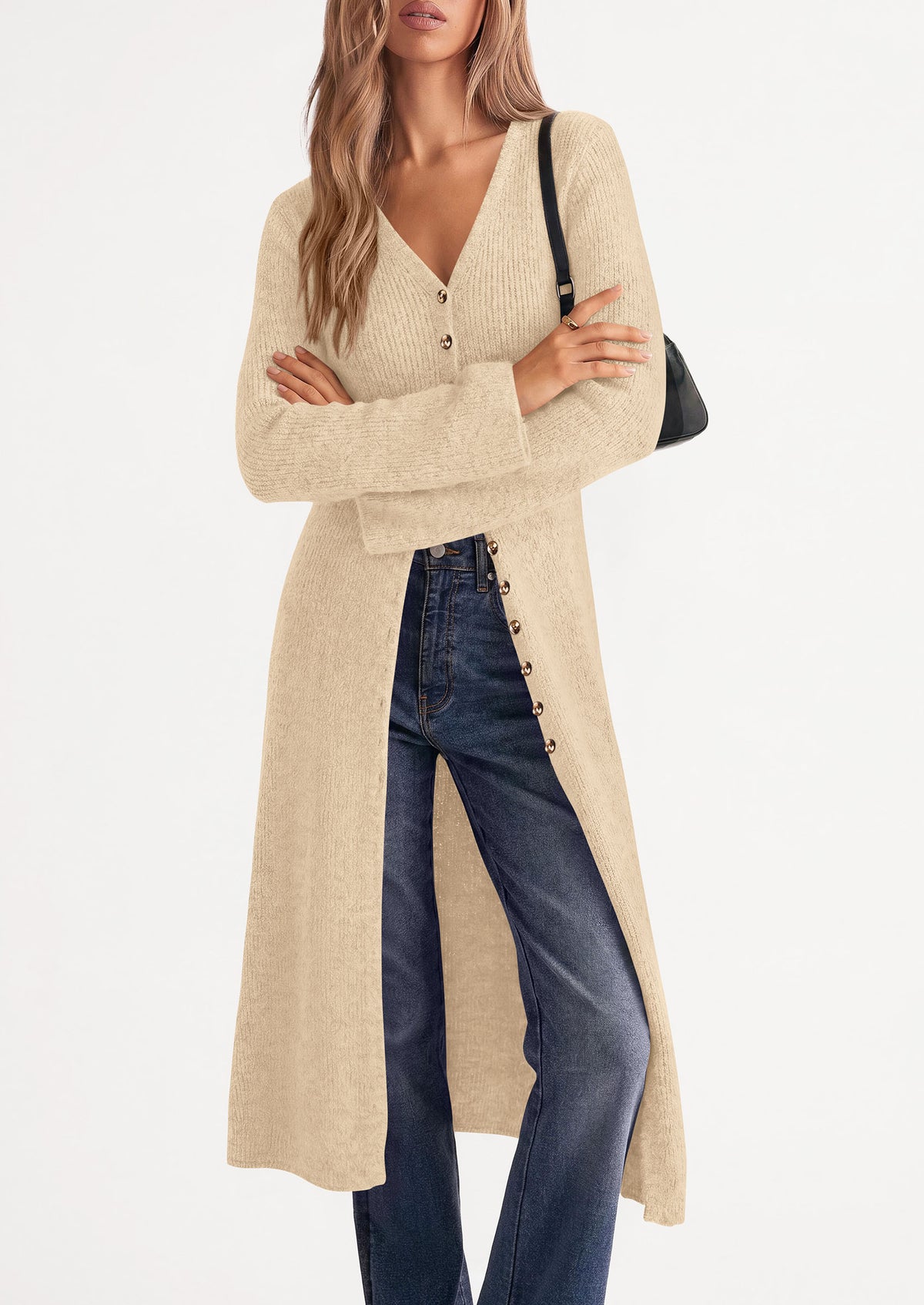 PRETTYGARDEN Women Long Cardigan Bell Sleeve Sweater Dress  Early Fall Fashion, V Neck Button Down Coats, Fit and Flare, Duster Sweater, Business Casual Outfits, Acrylic Cotton Blend