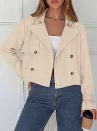 PRETTYGARDEN Cropped Trench Coat For Women Short Jacket  Soft Lightweight Coats, Lapel Double Breasted, Long Sleeve Loose Fit, Casual Work Office Jackets, Fall Winter Outwear