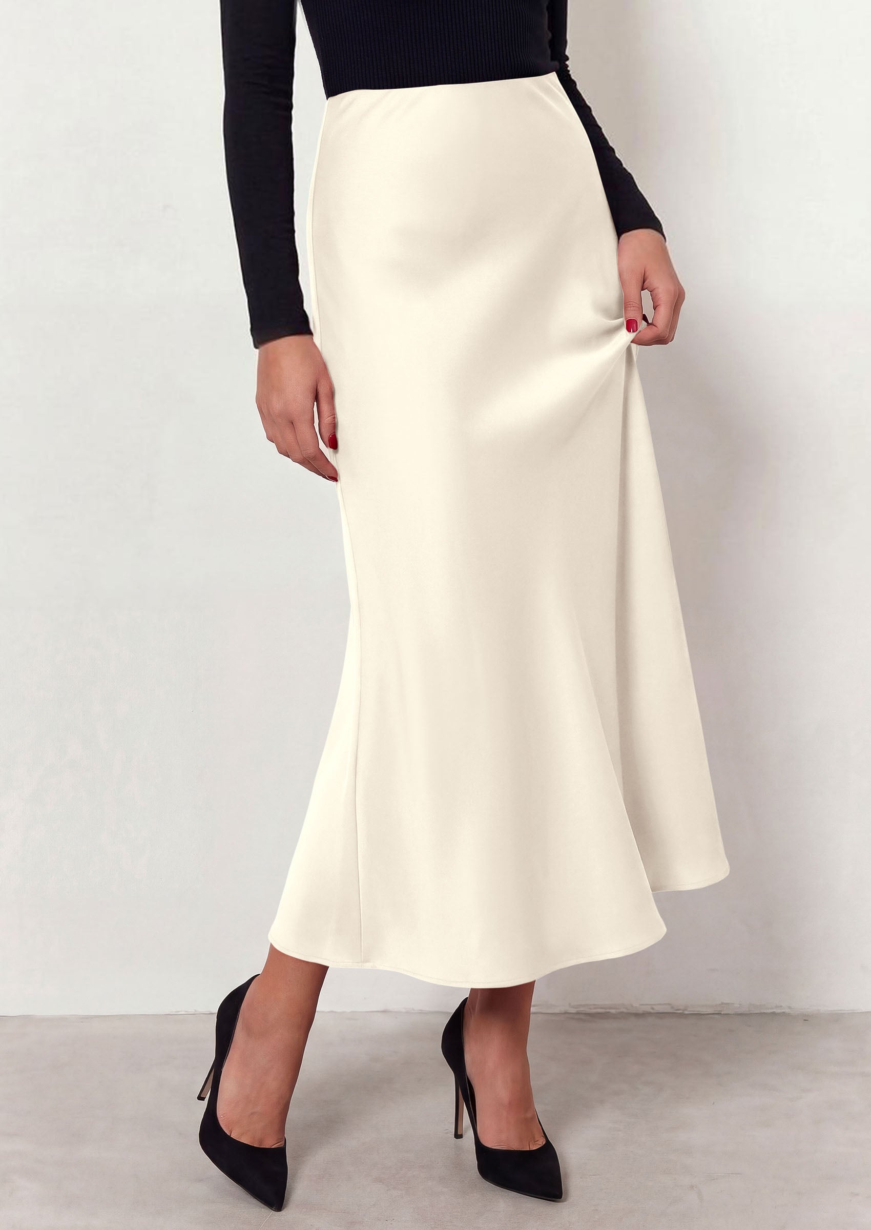 PRETTYGARDEN Women's 2026 Fall Fashion Maxi Long Skirts Trendy Silk Satin High Waisted A Line Mermaid Business Casual Outfits