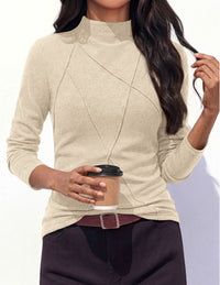 PRETTYGARDEN Women's Fall Mock Neck Long Sleeve Shirts | Soft Stretchy Knit,Geometric Seam Stitching,Slim Fitted Basic Tees,Thermal Casual Wear,Daily Work Layering Winter Tunic Top