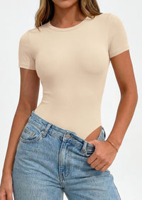 PRETTYGARDEN Body Suits for Womens Summer Tops 2026 Casual Short Sleeve Ribbed Fitted Basic Tee Shirts Spring Fashion Clothes PRETTYGARDEN