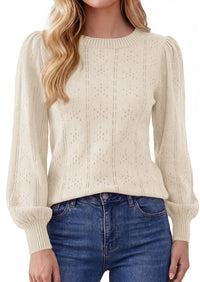 PRETTYGARDEN Women Fall Fashion Hollow Out Holiday Sweaters | Stretchy Cozy Knit, Puff Long Sleeve Pullover Tops, Crewneck Loose Fit, Dressy Casual Blouse, Trendy Winter Going Out Outfits