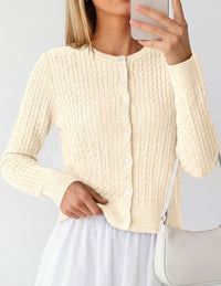 PRETTYGARDEN Women Lightweight Button Up Cardigan Sweaters | Soft Stretchy, Cozy Cable Knit, Long Sleeve Crew Neck, Trendy Cardigans, Cute Casual Outfits, Early Fall Fashion Clothing