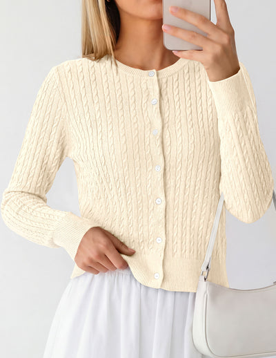 PRETTYGARDEN Women Lightweight Button Up Cardigan Sweaters | Soft Stretchy, Cozy Cable Knit, Long Sleeve Crew Neck, Trendy Cardigans, Cute Casual Outfits, Early Fall Fashion Clothing