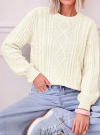 PRETTYGARDEN Womens Cable Knit Sweater Crewneck Pullover | Soft Ribbed Cuffs,Relaxed Fit Long Sleeve Sweaters,Chunky Diamond,Warm Layering,Comfy Daily Wear,Fall Winter Going out Top
