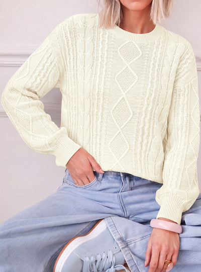 PRETTYGARDEN Womens Cable Knit Sweater Crewneck Pullover | Soft Ribbed Cuffs,Relaxed Fit Long Sleeve Sweaters,Chunky Diamond,Warm Layering,Comfy Daily Wear,Fall Winter Going out Top