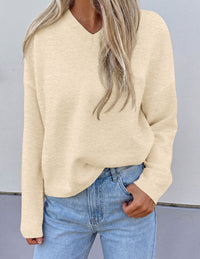 PRETTYGARDEN Women's Fall Fashion V Neck Cozy Sweaters | Soft Stretchy Warm, Chunky Knit Pullover, Loose Fit Long Sleeve Tops, Dressy Casual Blouses,Trendy Holiday Winter Outfits