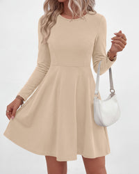 PRETTYGARDEN Women Basic Long Sleeve Crewneck Mini Dress