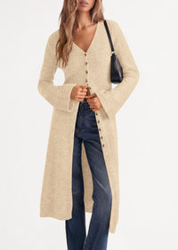 PRETTYGARDEN Women Long Cardigan Bell Sleeve Sweater Dress  Early Fall Fashion, V Neck Button Down Coats, Fit and Flare, Duster Sweater, Business Casual Outfits, Acrylic Cotton Blend