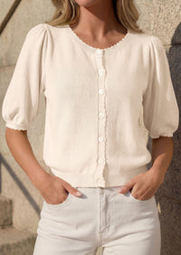 PRETTYGARDEN Puff Short Sleeve Cardigans for Women Lightweight 2026 Summer Shirts Button Up Knit Sweater Tops Spring Clothes PRETTYGARDEN