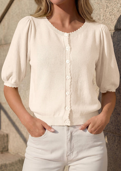 PRETTYGARDEN Puff Short Sleeve Cardigans for Women Lightweight 2026 Summer Shirts Button Up Knit Sweater Tops Spring Clothes PRETTYGARDEN