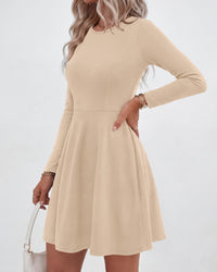 PRETTYGARDEN Women Basic Long Sleeve Crewneck Mini Dress