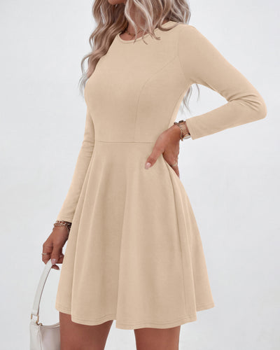 PRETTYGARDEN Women Basic Long Sleeve Crewneck Mini Dress