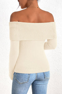 Fall Off Shoulder Sweaters Y2K Long Sleeve Ribbed Knit Fitted Pullover Tops Blouse