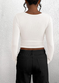 BTFBM Women Long Sleeve Shirts Fall Tops V Neck Button Up Slim Fit Ribbed Knit Solid Color Casual Shirts