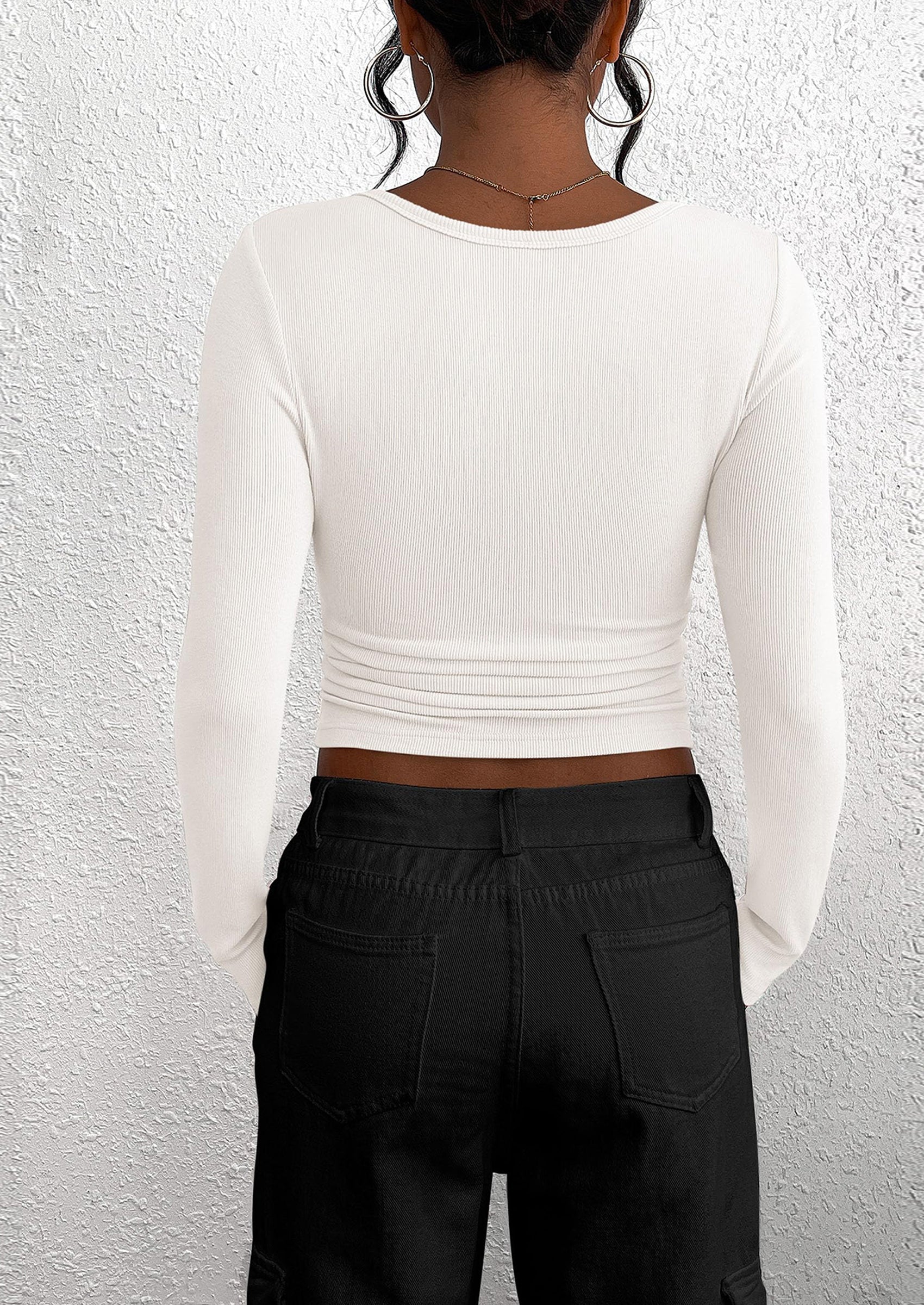 BTFBM Women Long Sleeve Shirts Fall Tops V Neck Button Up Slim Fit Ribbed Knit Solid Color Casual Shirts