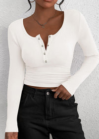 BTFBM Women Long Sleeve Shirts Fall Tops V Neck Button Up Slim Fit Ribbed Knit Solid Color Casual Shirts