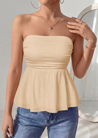 PRETTYGARDEN Womens Tube Tops Trendy Summer Casual Ruffle Hem Cute Tank Tops Going Out Strapless Shirts Vacation Outfits PRETTYGARDEN