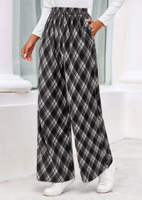 PRETTYGARDEN Casual Women's Pants Elastic Waist Palazzo Long Stretchy Wide Leg Trousers Knit Fall Outfits with Pockets PRETTYGARDEN