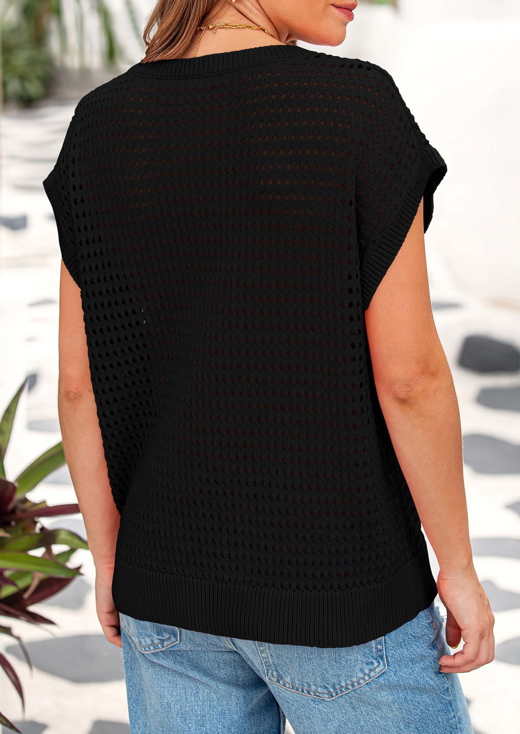 PRETTYGARDEN Womens Spring Tops Summer Shirts Crochet Cap Sleeve Sweater Pullover Cute Beach Vacation Clothes