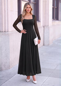 PRETTYGARDEN Women's Flowy Maxi Mesh Fall Cocktail Wedding Guest Dresses