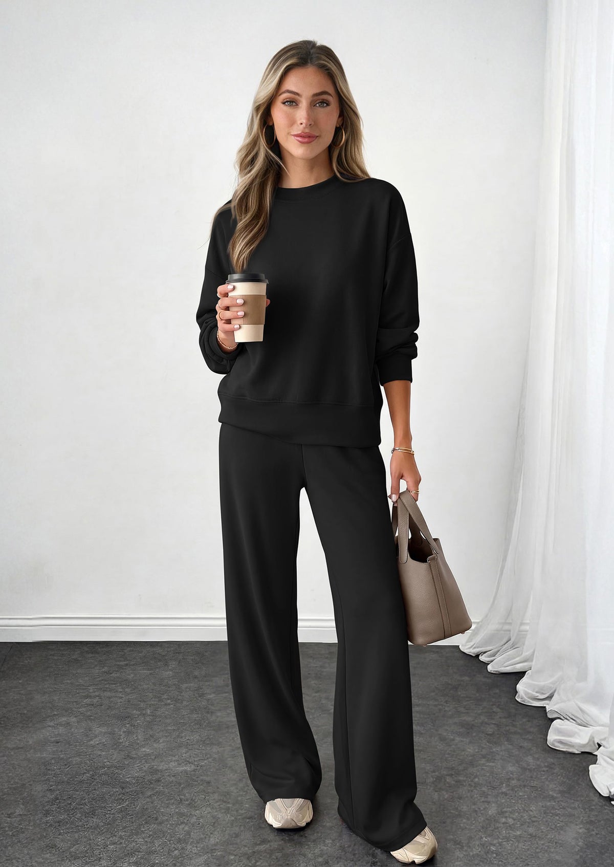PRETTYGARDEN Womens 2 Piece Outfits Fall Sweatsuits Matching Lounge Sets  | Crewneck Long Sleeve Sweatshirt, Wide Leg Pants Sets with Pockets & Drawstring, Casual Tracksuit, Travel Airport Outfits 2026
