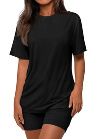 PRETTYGARDEN Women's Two Piece Matching Lounge Sets Summer Casual Tops Short Sleeve Shirts Shorts Travel Airport Outfits PRETTYGARDEN