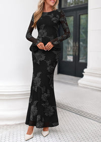 PRETTYGARDEN Women's Formal Floral Maxi Bodycon Dresses  Ruffle Long Sleeve, Fall Winter Outfits 2026 for Wedding Guest, Homecoming & Cocktail, Slimming Mesh Dress with Lining