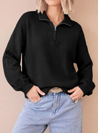 PRETTYGARDEN Women's Quarter Zip Pullover Oversized Sweaters | Collared Neck, Long Balloon Sleeve, Jumper Tops, Soft Cozy Knit, Ribbed Hem, Loose Fit, Fall Outfits, Winter Fashion Clothing