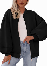KIRUNDO Oversized Sweatshirt for Women Zip Up Bomber Jacket Fall Fashion Casual Long Sleeve Outerwear Winter Outfits PRETTYGARDEN