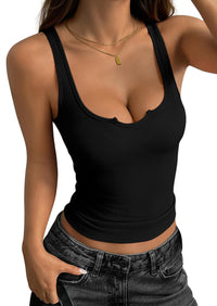 PRETTYGARDEN Scoop Neck V Notch Ribbed Tank Tops for Women Trendy Sleeveless Fitted Shirts Basic Tees Cute Y2k Clothes PRETTYGARDEN