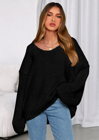 PRETTYGARDEN Women's Fall Oversized Sweaters Long Sleeve V Neck Dressy Casual Chunky Knit Loose Pullover Tops Winter Clothing