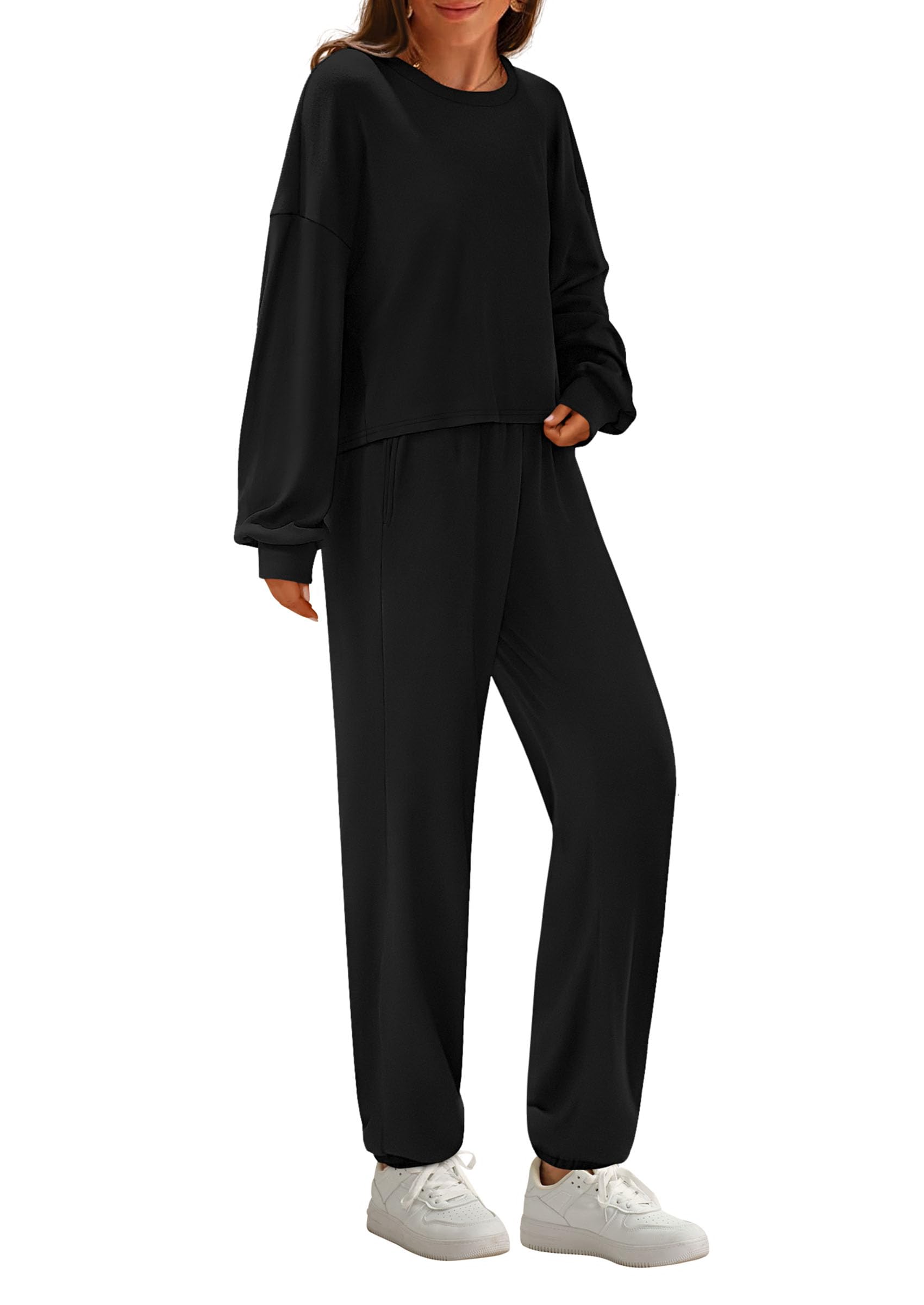 PRETTYGARDEN Women's Two Piece Outfits Lounge Sets Long Sleeve Pullover Tops Sweatpants Fall Fashion Matching Clothing