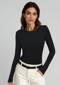 PRETTYGARDEN Crew Neck Long Sleeve Cute Going Out Tops for Women Casual Basic Slim Fit Womens Pullover Shirts PRETTYGARDEN