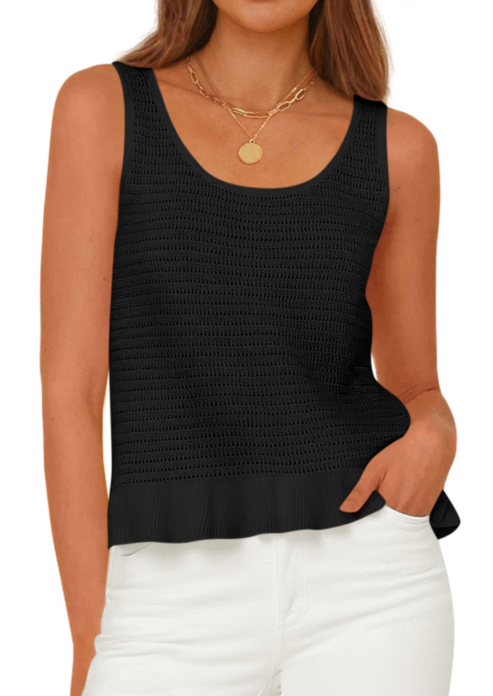 PRETTYGARDEN Womens Spring Crochet Tops Summer Sleeveless Scoop Neck Boho Sweater Tank Top Cute Beach Vacation Clothes PRETTYGARDEN