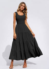 PRETTYGARDEN Women's 2026 Casual Loose Plain Maxi Sundress Smocked Tank Dress Sleeveless Summer Beach Tiered Long Dresses