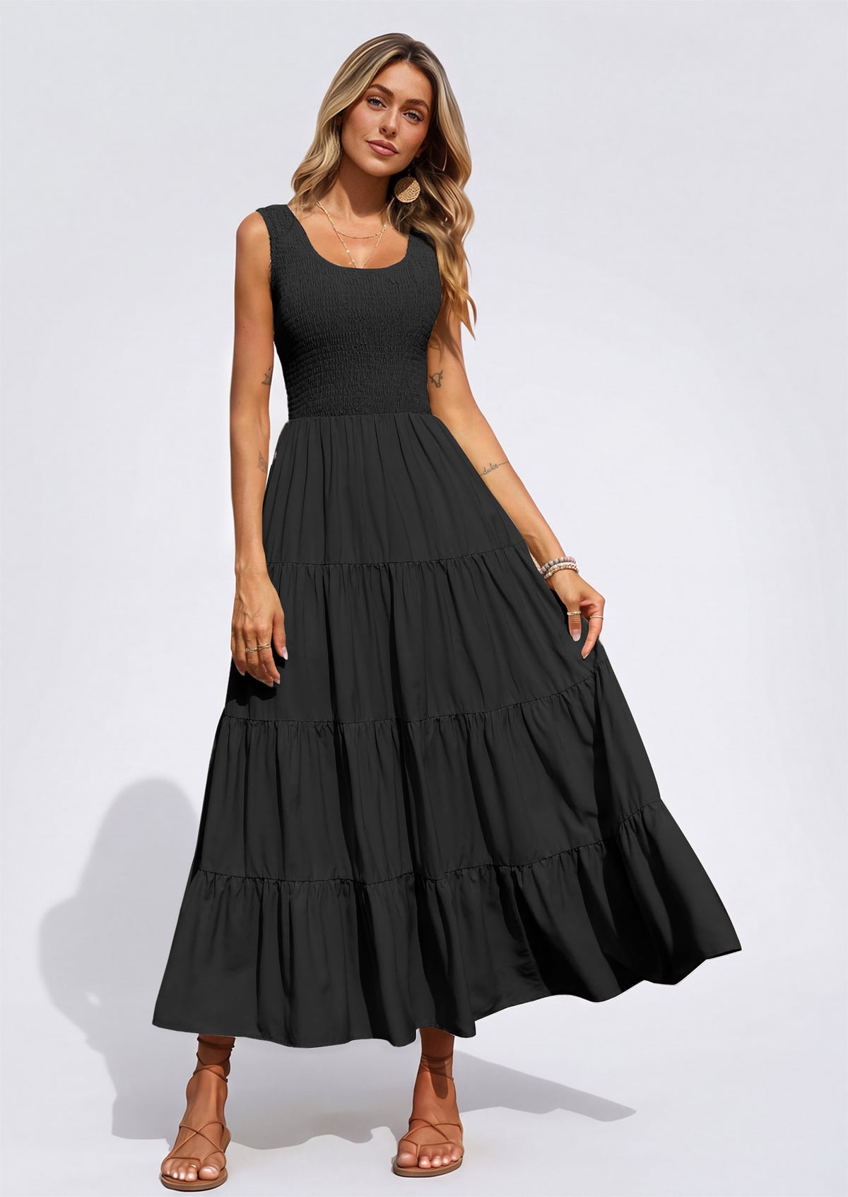 PRETTYGARDEN Women's 2026 Casual Loose Plain Maxi Sundress Smocked Tank Dress Sleeveless Summer Beach Tiered Long Dresses