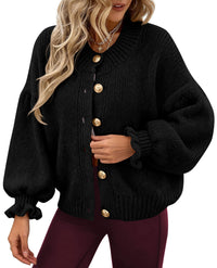 PRETTYGARDEN Womens Cropped Cardigans Trendy PRETTYGARDEN Long Sleeve Cropped Sweaters for Women Ruffle Oversized CardiganRuffle Open Front Chunky Knit Sweater Oversized Button Down Fall Clothes PRETTYGARDEN