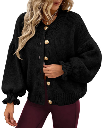 PRETTYGARDEN Womens Cropped Cardigans Trendy PRETTYGARDEN Long Sleeve Cropped Sweaters for Women Ruffle Oversized CardiganRuffle Open Front Chunky Knit Sweater Oversized Button Down Fall Clothes PRETTYGARDEN