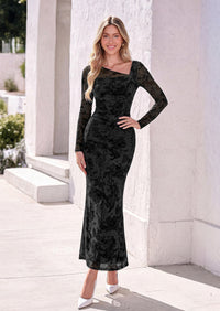 PRETTYGARDEN Womens Fall Asymmetrical Neck Formal Wedding Guest Maxi Dress  Slim Fit Mesh Floral, Ruched Bodycon Long Sleeve, Elegant Cocktail Party, Homecoming Fall Winter Dresses