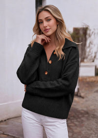 PRETTYGARDEN Womens Fall Long Sleeve Sweaters Button up V Neck Polo Shirts | Quarter Button Collared Tops, Ribbed Knit Comfy Shirts, Relaxed Fit Sweater Tops, Casual Fall Outfits for Women 2026