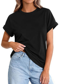 PRETTYGARDEN Womens Summer Tops Spring Casual Rolled Short Sleeve Basic Tees Crew Neck Work Shirts Fashion Clothing PRETTYGARDEN