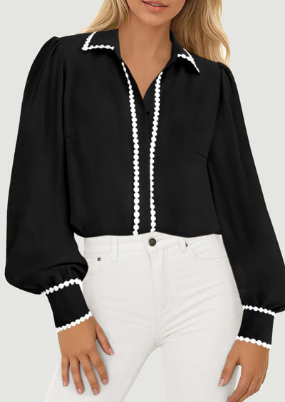 PRETTYGARDEN Womens Long Sleeve Button Down Shirts Trendy V Neck Loose Fit Fall Tops Collared Dressy Casual Blouses